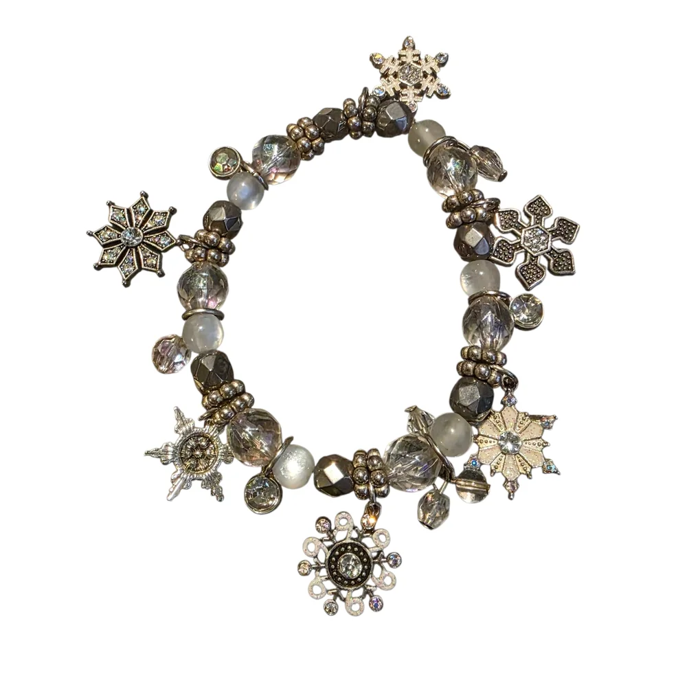 Silver Snowflake Charm Beaded Bracelet
